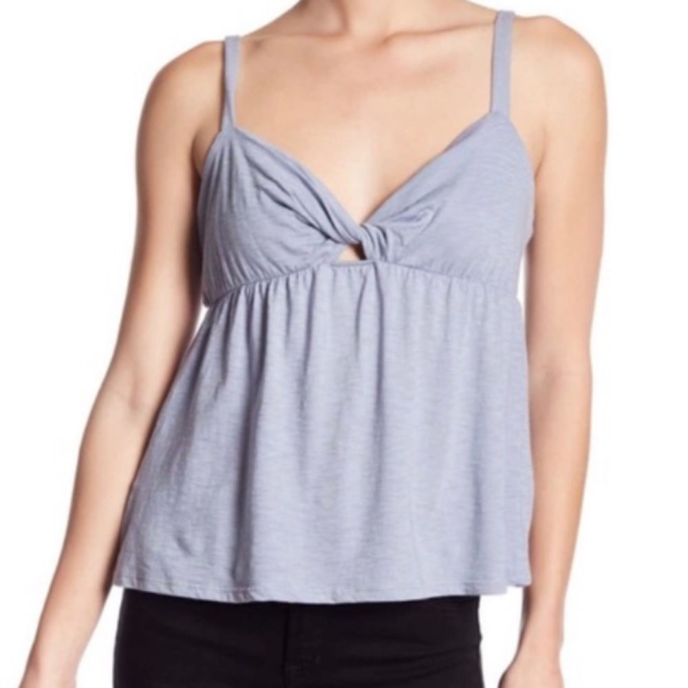 Socialite Tie Front Blue Tank Top